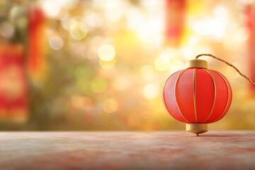 Poster - Chinese lanterns new year, vibrant and light. Red lantern glowing softly in a festive outdoor setting.