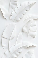 Aufkleber - White embossed clay texture. Banana leaves pattern on paper. Natural 3D design. Decorative elements. Floral design. Modern art. Elegant wall decor. Stylish wallpaper. Botanical pattern. Abstract