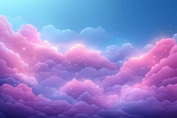 Aufkleber - Dreamy sky landscape with soft pink, purple clouds. Starlight sparkles across fluffy clouds. Romantic, fantasy illustration. Perfect for background design for websites, magazines presentations.