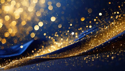 Poster - Elegant Abstract Background Featuring Dark Blue and Gold Particles, Perfect for Holiday Themes and Christmas Celebrations, Capturing the Essence of Golden Light Shine in a Stunning Visual