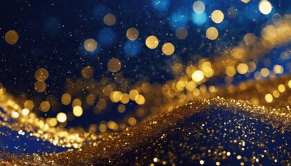 Poster - Elegant Abstract Background Featuring Dark Blue and Gold Particles, Perfect for Christmas Celebrations and Holiday Designs, Capturing the Essence of Golden Light and Festive Cheer