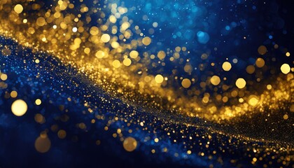 Poster - Stunning Abstract Background Featuring Dark Blue and Gold Particles, Perfect for Christmas Celebrations and Festive Events, Capturing the Essence of Golden Light and Holiday Cheer.