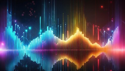 Poster - Abstract Background with Equalizer Effect Featuring Neon Lights and Sound Waves - Vibrant Visuals for Music and Audio Inspired Designs