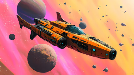 Wall Mural - Exploring the cosmos a futuristic rocketship navigating through vibrant planets and nebulous skies, digital art of space exploration concept. Nebulous. Illustration