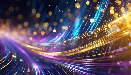 Poster - Abstract Futuristic Background Featuring Gold, Pink, and Blue Glowing Neon Moving High-Speed Wave Lines for Dynamic Visuals and Modern Design Projects