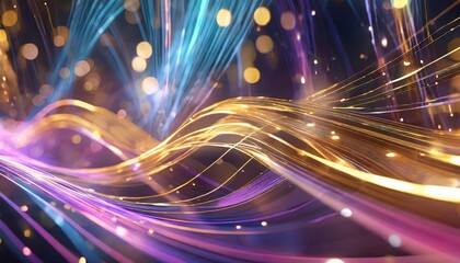 Poster - Abstract Futuristic Background Featuring Glowing Neon Wave Lines in Gold, Pink, and Blue, Capturing High-Speed Movement and Dynamic Energy, Perfect for Digital Art and Design Projects