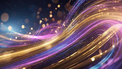 Poster - Abstract Futuristic Background Featuring Gold, Pink, and Blue Glowing Neon Moving High-Speed Wave Lines, Perfect for Modern Design, Technology Themes, and Digital Art Projects