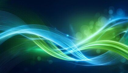 Poster - abstract futuristic background with green blue glowing neon moving high-speed wave lines - a stunnin