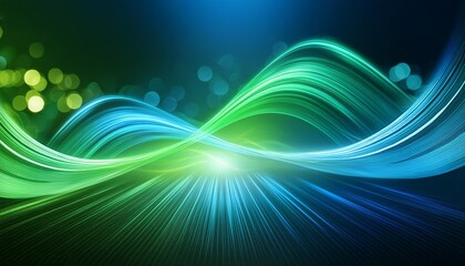 Poster - Abstract Futuristic Background Featuring Green and Blue Glowing Neon Wave Lines in High-Speed Motion, Perfect for Tech and Sci-Fi Themes, Digital Art, and Modern Design Projects