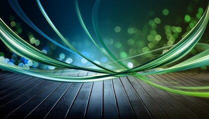 Poster - Abstract Futuristic Background Featuring Green and Blue Glowing Neon Wave Lines in High-Speed Motion - Perfect for Tech, Digital Art, and Modern Design Projects