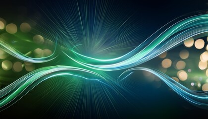 Poster - Abstract Futuristic Background Featuring Green and Blue Glowing Neon Wave Lines in High-Speed Motion, Perfect for Technology and Digital Art Projects - ().jpg