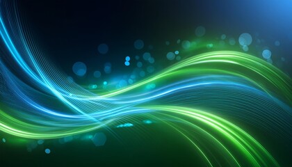 Poster - Abstract Futuristic Background Featuring Green and Blue Glowing Neon Wave Lines in High-Speed Motion - A Stunning Visual Experience for Digital Art and Design Projects