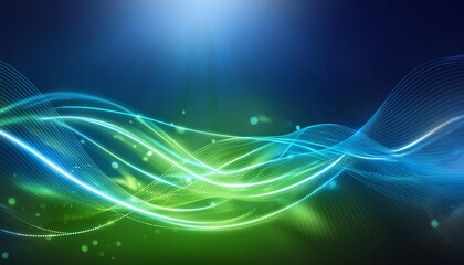 Poster - Abstract Futuristic Background Featuring Green and Blue Glowing Neon Wave Lines in High-Speed Motion, Perfect for Tech, Sci-Fi, and Modern Design Projects