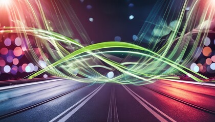 Poster - Abstract Futuristic Background with Green Blue Glowing Neon Moving High Speed Wave Lines - A Stunning Visual Representation of Modern Technology and Digital Aesthetics in ().jpg