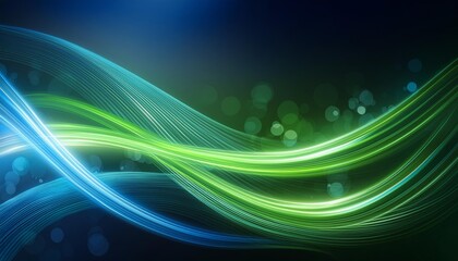 Poster - Abstract Futuristic Background with Green Blue Glowing Neon Wave Lines - High Speed Movement in a Digital Realm, Perfect for Technology, Science Fiction, and Modern Art Designs