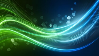 Poster - Abstract Futuristic Background Featuring Green and Blue Glowing Neon Wave Lines in High-Speed Motion - Perfect for Technology, Science, and Digital Art Projects