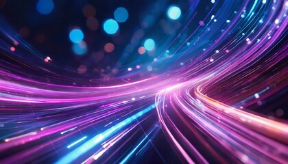 Poster - Abstract Futuristic Background with Pink and Blue Glowing Neon Wave Lines in High Speed Motion - A Vivid Representation of Modern Digital Art and Technology Aesthetics