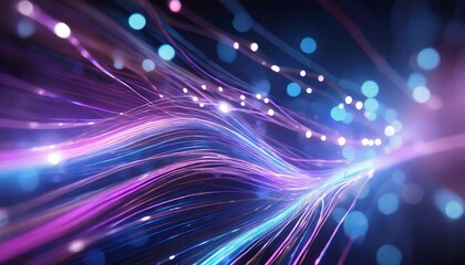 Poster - abstract futuristic background featuring pink and blue glowing neon wave lines in motion, creating a