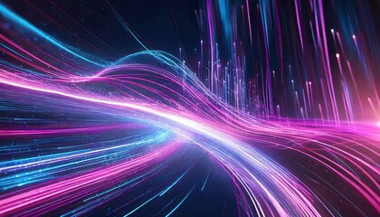 Poster - Abstract Futuristic Background Featuring Pink and Blue Glowing Neon Wave Lines Moving at High Speed - A Stunning Visual Representation of Modern Technology and Digital Art ().jpg