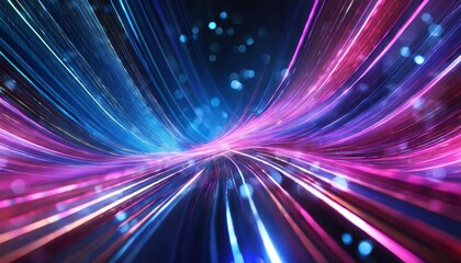 Poster - Abstract Futuristic Background Featuring Pink and Blue Glowing Neon Wave Lines in High-Speed Motion - Perfect for Tech, Digital Art, and Modern Design Projects