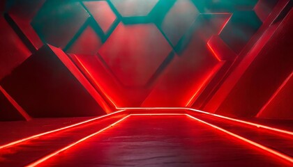 Poster - Vibrant Abstract Geometric Neon Red Background: A Stunning Visual Experience of Bold Shapes and Striking Colors to Enhance Your Creative Projects and Digital Designs