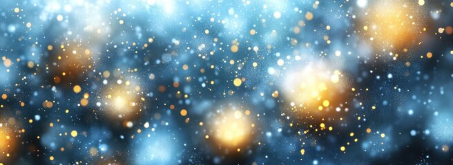 Aufkleber - Abstract blue and gold bokeh background with glowing particles.