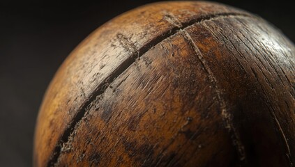 Poster - Close-up of an antique, weathered wooden sphere showing texture and grain.