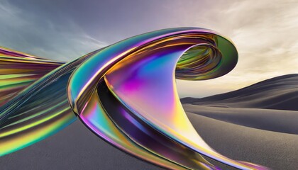 Poster - Stunning Abstract Iridescent Shape Render : A Mesmerizing Display of Colorful Light Reflections and Fluid Forms Captured in a Unique Artistic Composition