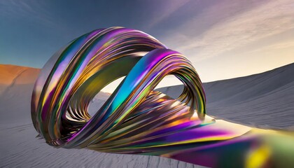 Poster - Abstract Iridescent Shape Render : A Stunning Visual Exploration of Color and Form in Modern Digital Art, Featuring Dynamic Light Play and Fluid Geometry for Artistic Inspiration