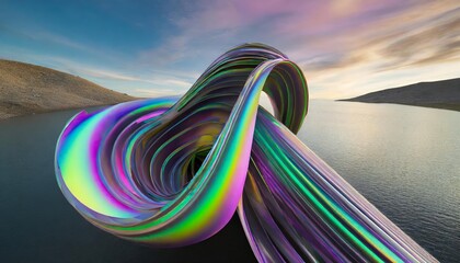 Poster - Abstract Iridescent Shape: A Stunning Visual Representation of Colorful Fluidity and Dynamic Form in Contemporary Digital Art, Showcasing Vibrant Hues and Mesmerizing Patterns
