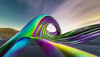 Poster - Abstract Iridescent Shape: A Stunning Visual Exploration of Light and Color in Dynamic Form - Render