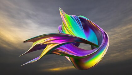 Poster - Abstract Iridescent Shape: A Stunning Visual Exploration of Colorful Patterns and Fluid Forms in a Captivating Rendered Image for Artistic and Design Inspiration