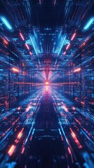 Poster - Futuristic Digital Corridor Neon Lights Data Stream