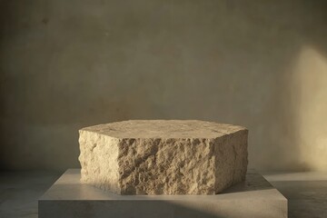 Aufkleber - Hexagonal stone pedestal on concrete base against textured wall.