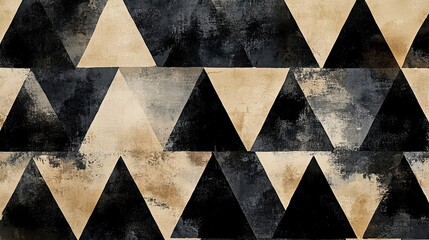 Poster - Abstract Geometric Beige Black Triangle Pattern