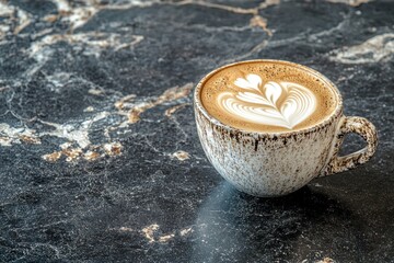 Poster - Latte art in a cup on marble.