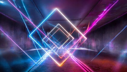 Poster - Abstract Neon Light Geometric Background: A Stunning Display of Glowing Neon Lines, Perfect for Creating an Empty Futuristic Stage with Laser Effects and Vibrant Visuals for Various Design