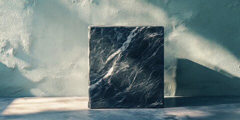 Aufkleber - Dark marble block on textured wall background.