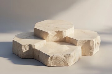 Poster - Three-tiered stone podium with rough texture and sunlight.