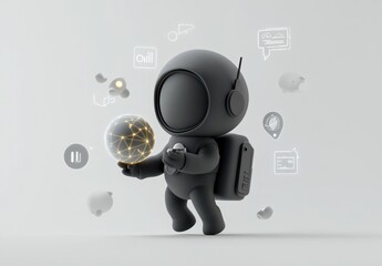Poster - Cute astronaut holding glowing orb, digital icons surround.