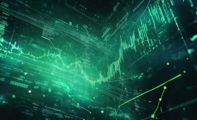 Poster - Abstract green digital data streams and charts.