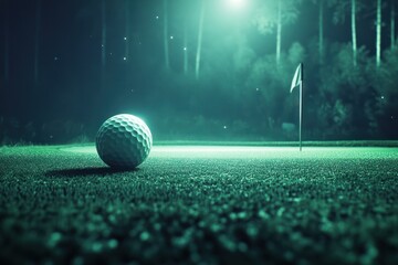 Wall Mural - Golf ball on green at night.