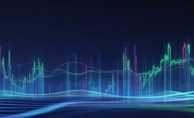 Aufkleber - Abstract glowing lines representing financial data visualization on dark background.