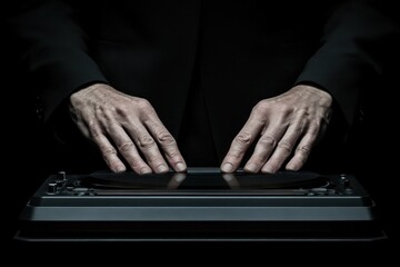 Poster - Close-up of hands skillfully manipulating a turntable.