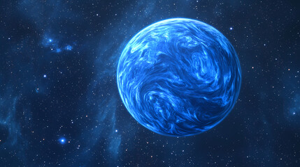 Wall Mural - A blue planet with swirling clouds, lit by stars in a vast, dark, nebulous space. Nebulous. Illustration