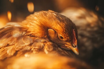 Poster - Close-up of a young brown hen resting.