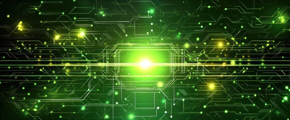 Aufkleber - Abstract green circuit board with glowing core.
