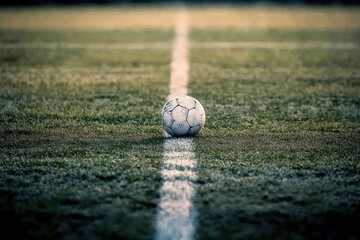 Poster - Soccer ball on frosty field, centered on white line.