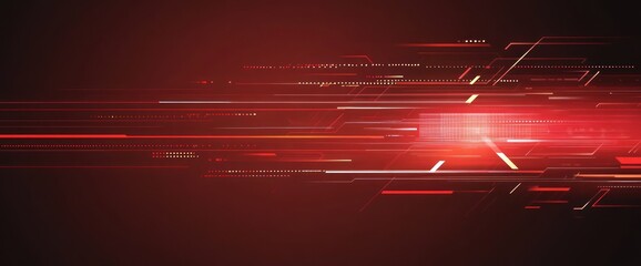 Wall Mural - Abstract red technology background with light streaks and digital elements.