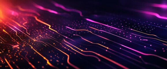 Aufkleber - Abstract digital data stream, glowing lines and particles.